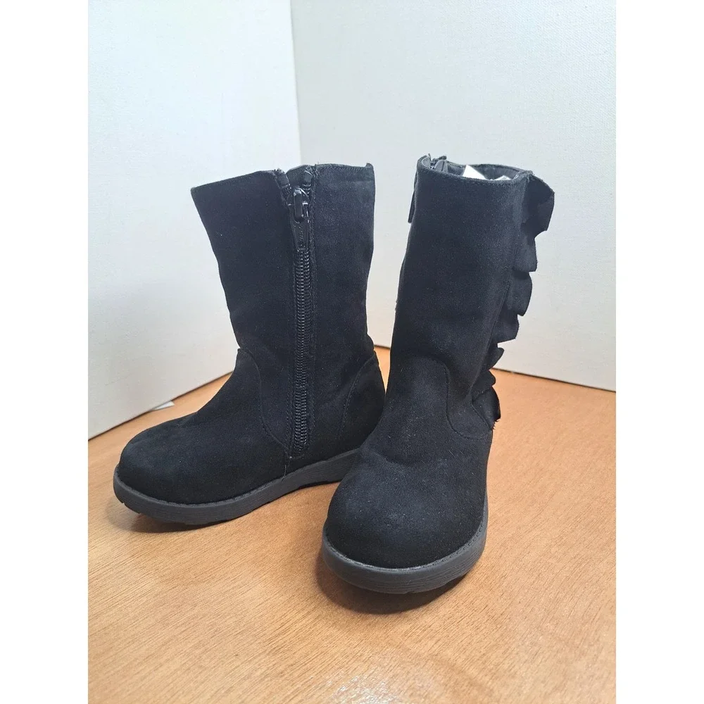 Cat & Jack Black Faux Suede Ruffle Toddler Girls' Fashion Boots Size 7